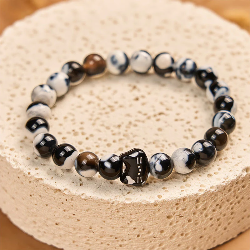 Buddha Stones Black and White Cat Fire Agate Confidence Bracelet