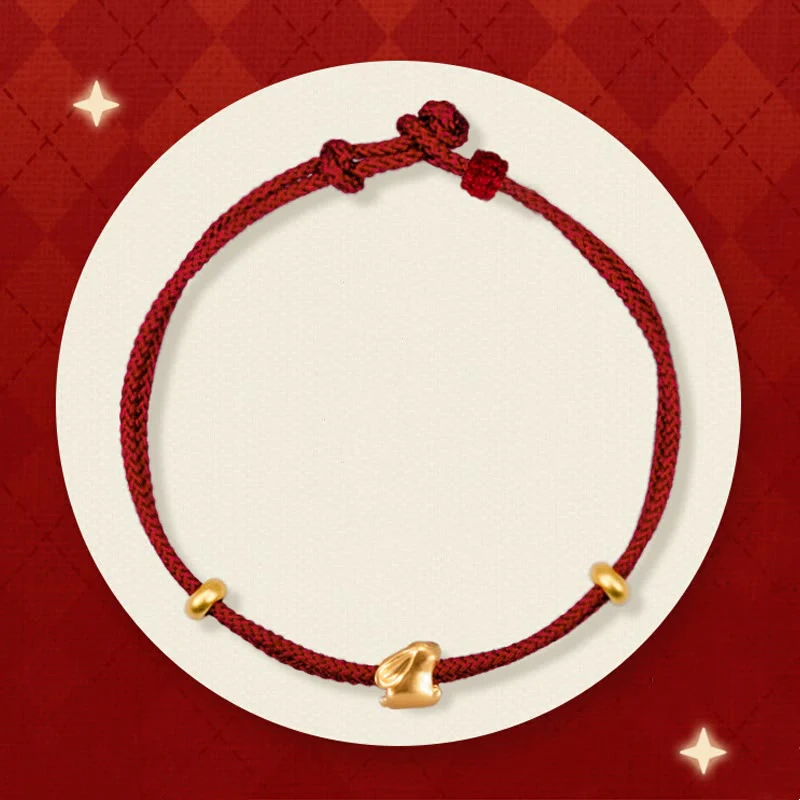 Buddha Stones 999 Gold Small Lucky Rabbit Osmanthus Design Handmade Luck Braided Rope Bracelet