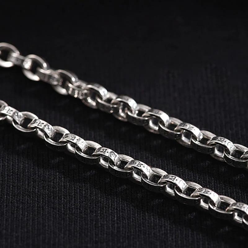 Buddha Stones 925 Sterling Silver Om Mani Padme Hum Carved Design Creativity Metal Bracelet