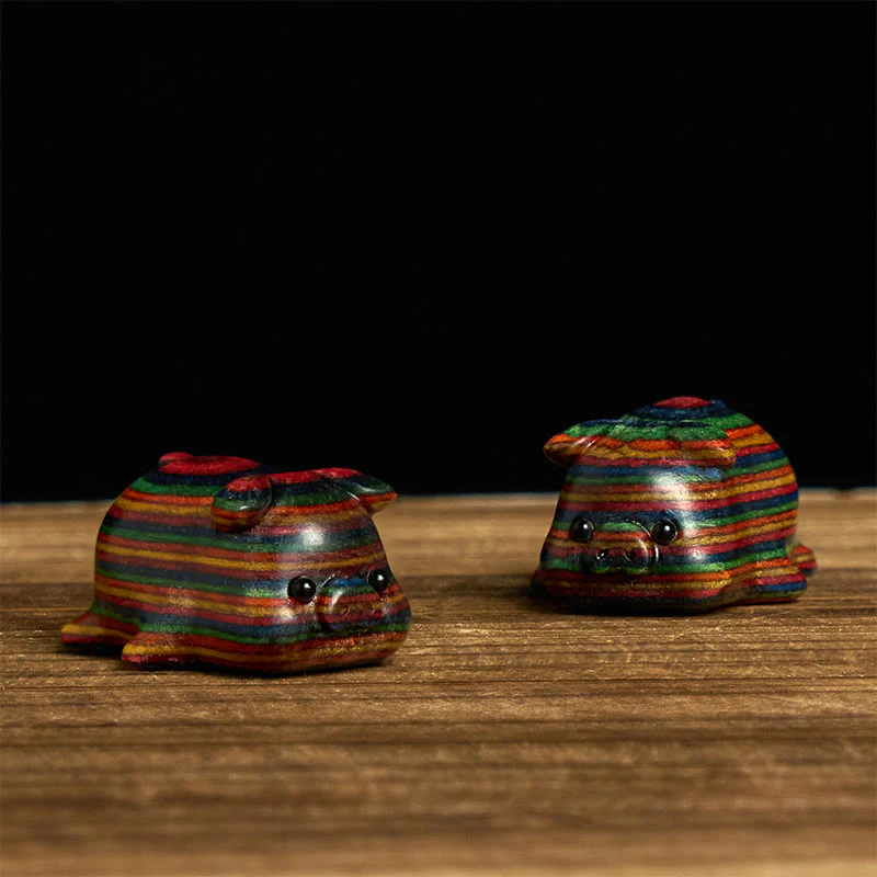 Buddha Stones 2Pcs Mini Rainbow Eucalyptus Pig Carved Positive Decoration
