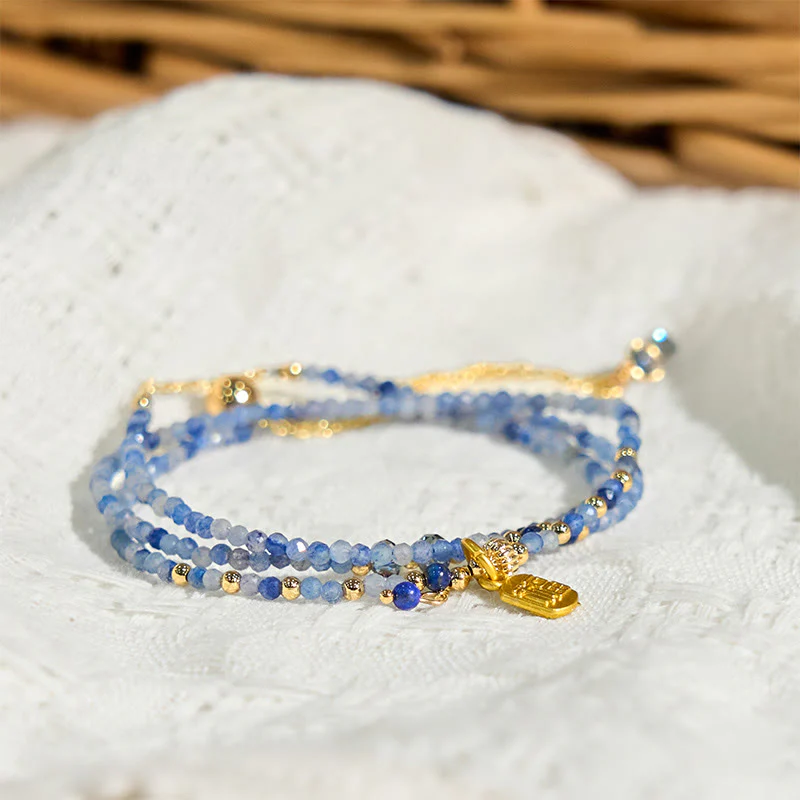 Buddha Stones 3mm Ultra-thin Beads Natural Lazurite Triple Wrap Fu Character Positive Bracelet