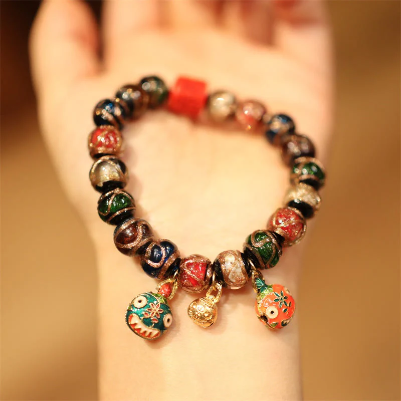 Buddha Stones Tibetan Gold Swallowing Beast Family Five God Of Wealth Thangka Fortune Bead Bracelet