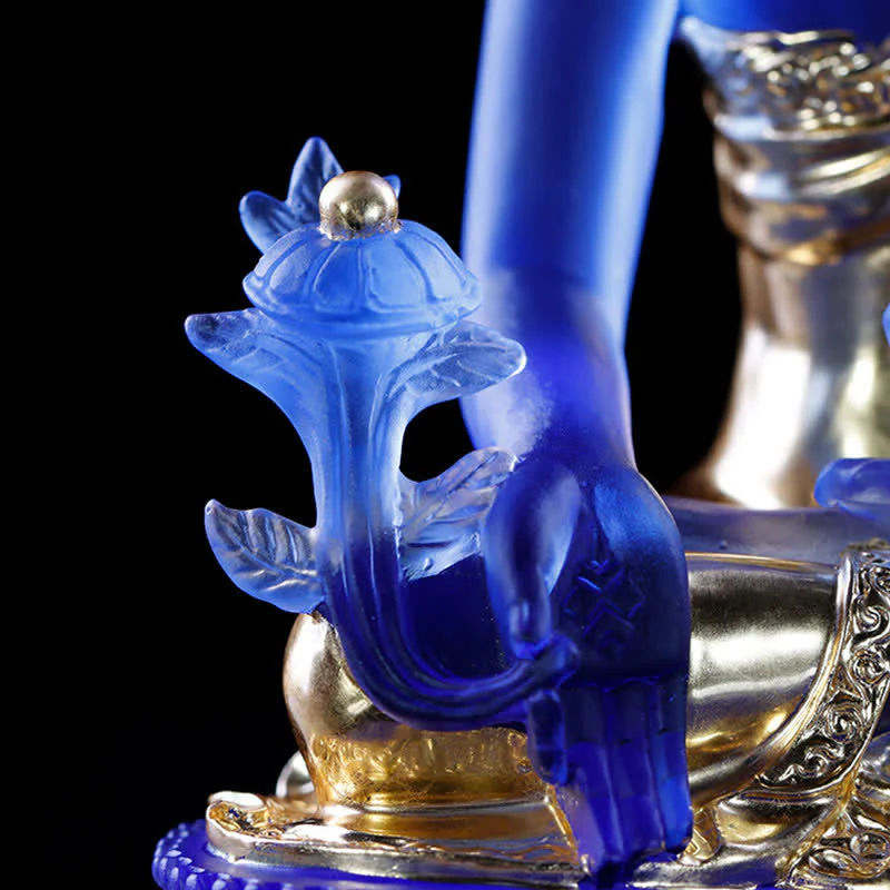 Buddha Stones Medicine Buddha Handmade Liuli Crystal Art Piece Compassion Statue Home Office Offering Decoration