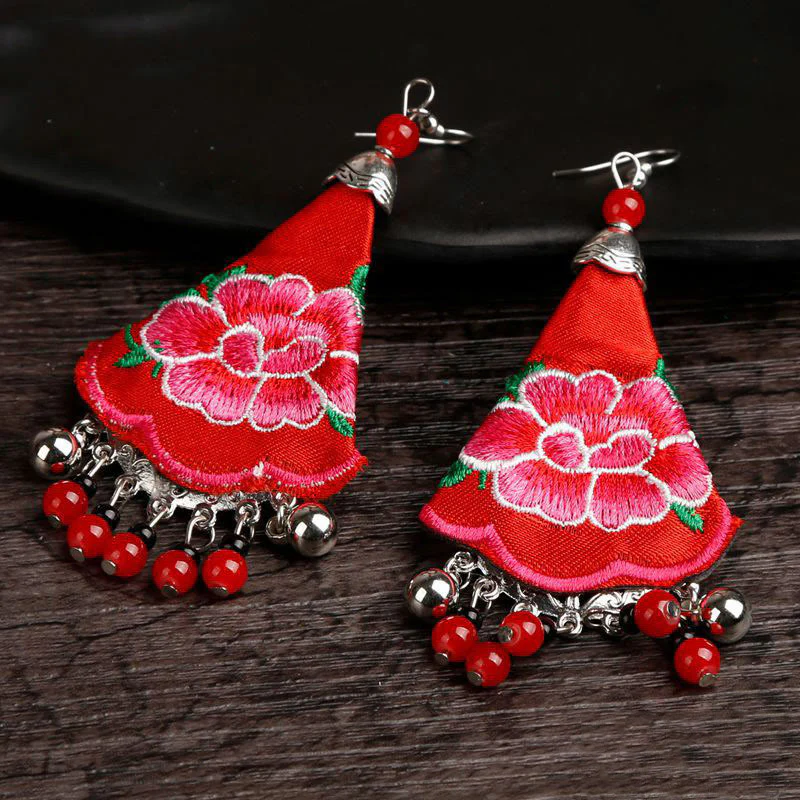 Buddha Stones Handmade Yi Embroidery Flower Harmony Earrings
