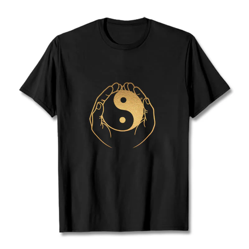 Buddha Stones Hands Holding A Golden Yin Yang Tee T-shirt