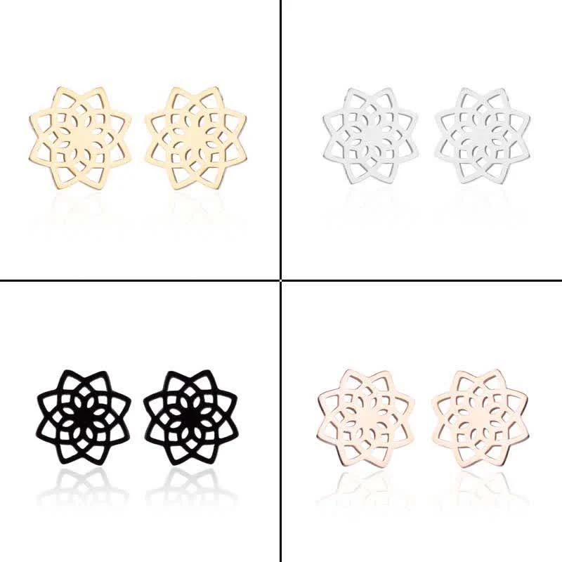 Buddha Stones Tibetan Lotus Pattern New Beginning Stud Earrings