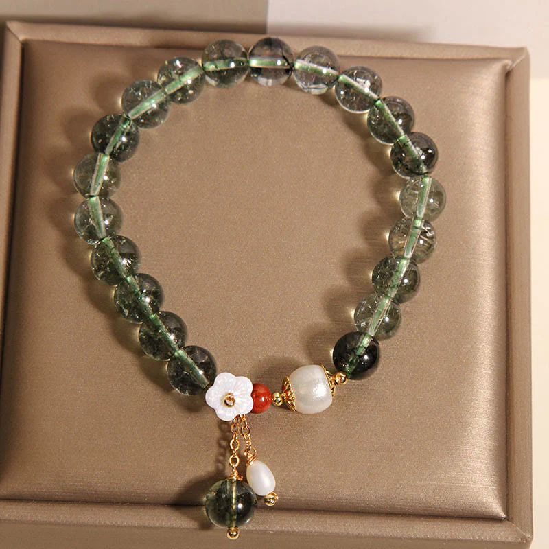 Buddha Stones Natural Green Phantom Pearl Shell Flower Positive Bracelet
