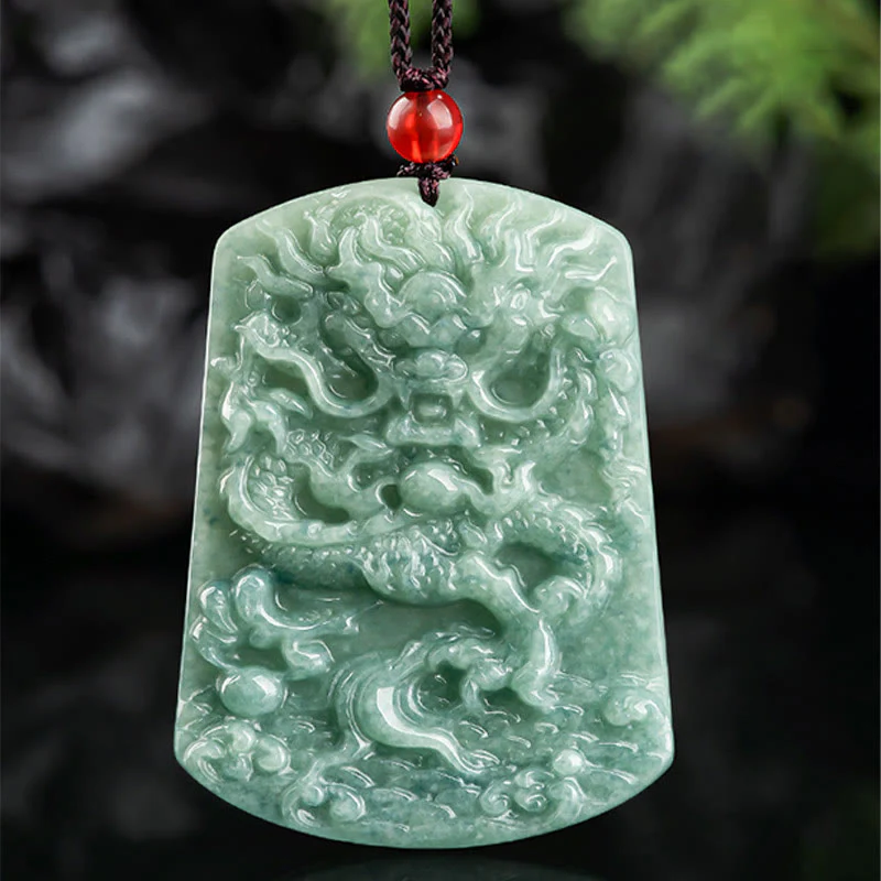 Buddha Stones Natural Jade Chinese Zodiac Dragon Sea Luck String Necklace Pendant