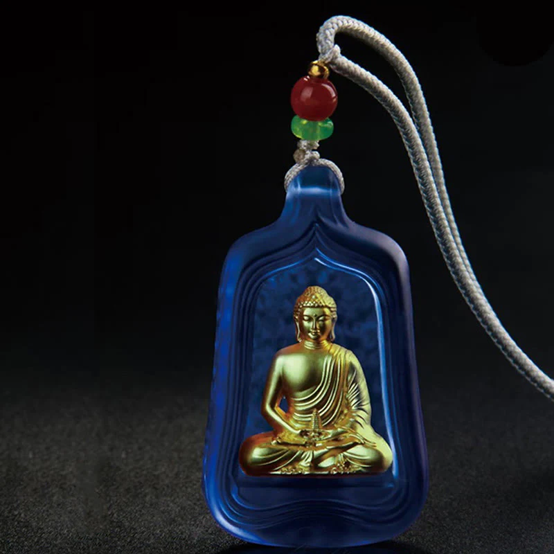 Buddha Stones Tibetan Medicine Buddha Liuli Crystal Compassion Serenity Necklace Pendant