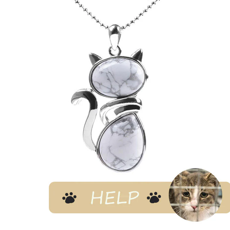Save A Cat Cute Cat Pattern Natural Crystal Protection Cat-Loving Pendant Necklace
