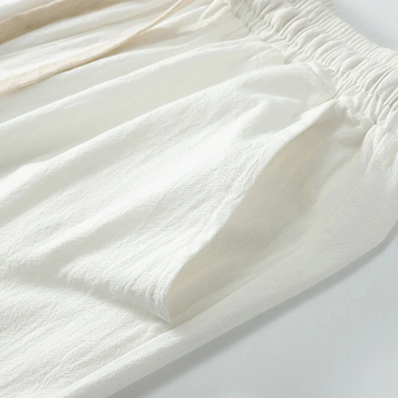 Buddha Stones 2Pcs Summer V-Neck Cotton Shirt Pants With Pockets Men's Meditation Cloth Set