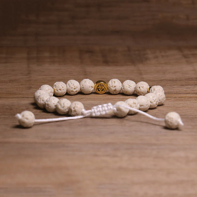 Buddha Stones Whitelava Rock Om Symbol Healing Calm Bracelet