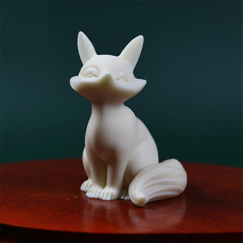 Buddha Stones Mini Nine Tailed Fox Ivory Fruit Protection Home Decoration