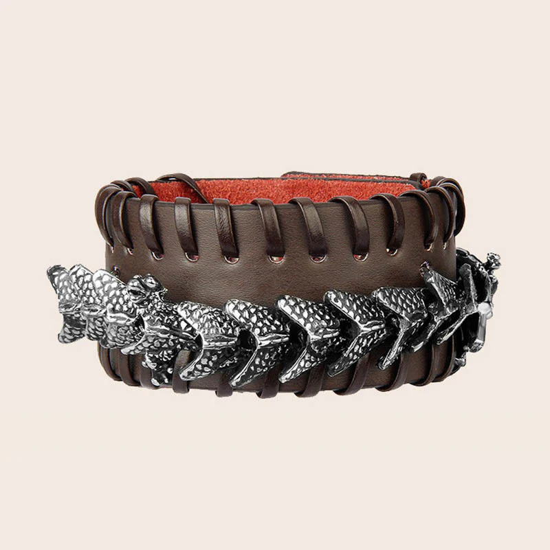 Buddha Stones Dragon Leather Protection Weave Bracelet
