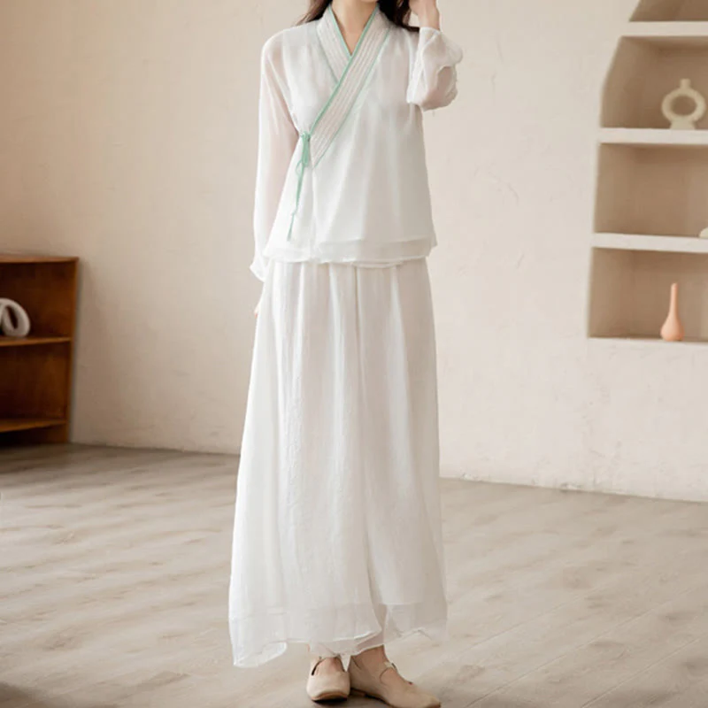 Buddha Stones Retro Prayer Zen Spiritual Meditation Practice Chiffon Clothing Women's Set