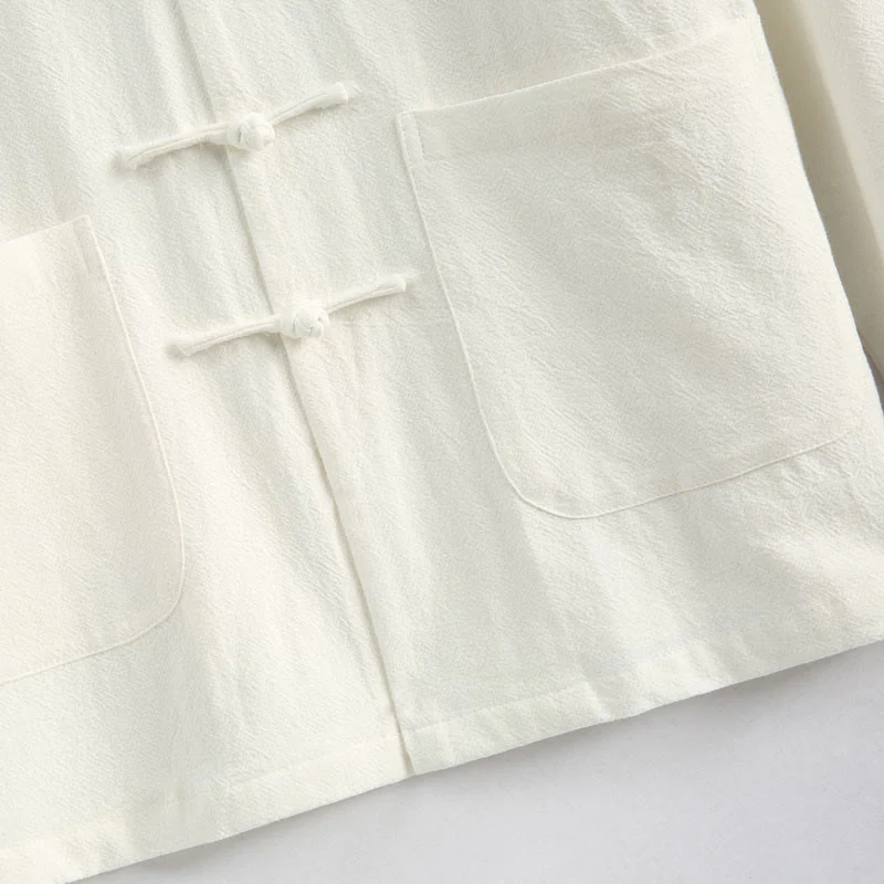 Buddha Stones Chinese New Year Crane Embroidery Tang Suit Hanfu Long Sleeve Top Pants Clothing  Cotton Linen Men's Set With Pockets