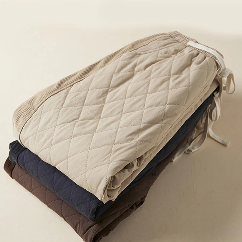 Buddha Stones Diamond Quilted Design Thermal Fleece-Lined Women's Harem Cotton Pants With Pockets