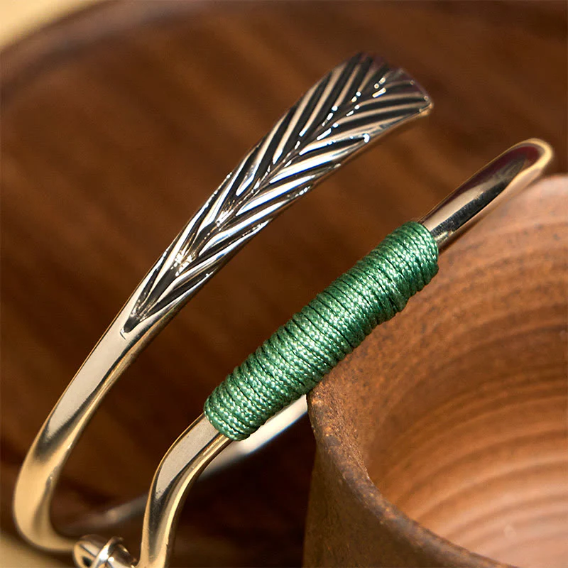 Buddha Stones Copper Alloy Green Bead Charm Luck Cuff Bracelet Bangle