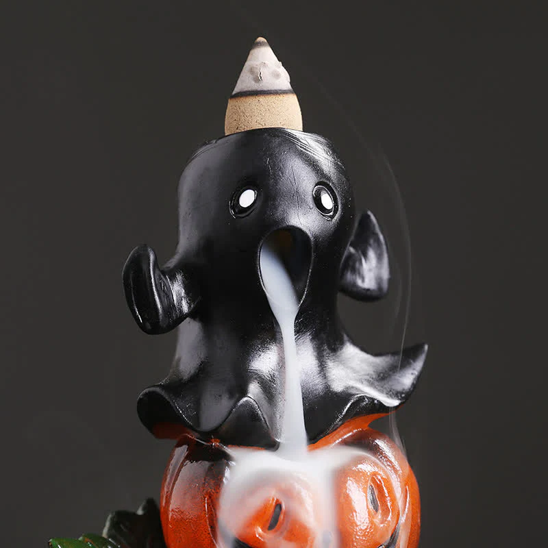 Buddha Stones Halloween Pumpkins Ghost Resin Backflow Smoke Fountain Incense Burner Decoration