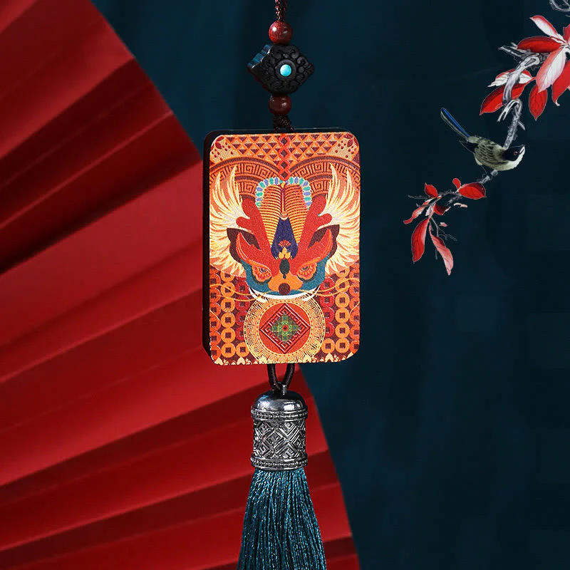 Buddha Stones PiXiu Ebony Wood Luck Wealth Tassel Car Hanging Decoration