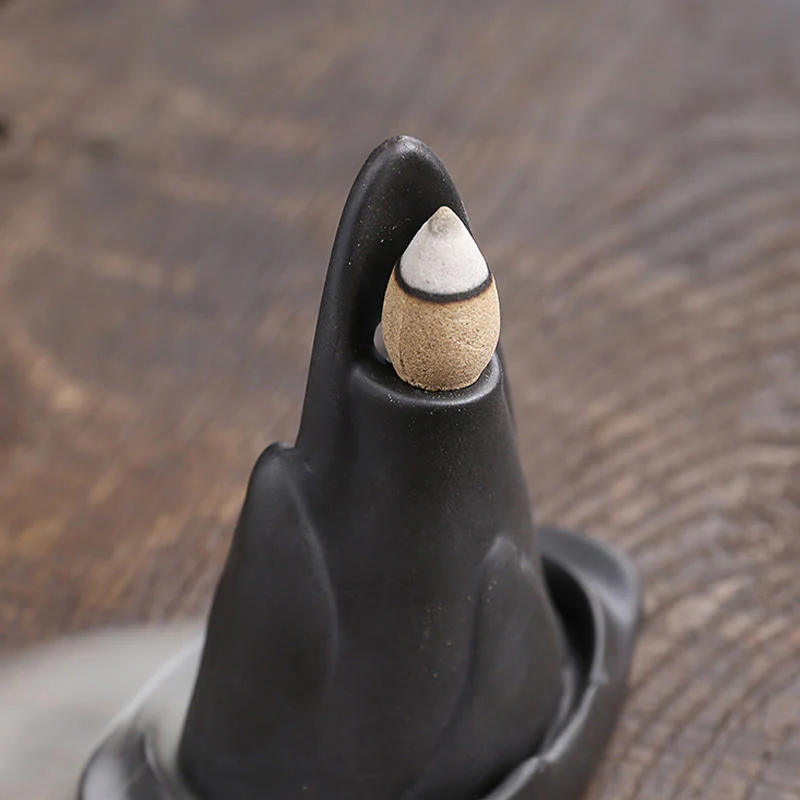 Buddha Stones Little Monk Mountains Flowing Water Purple Clay Ceramic Healing Backflow Incense Burner Decoration