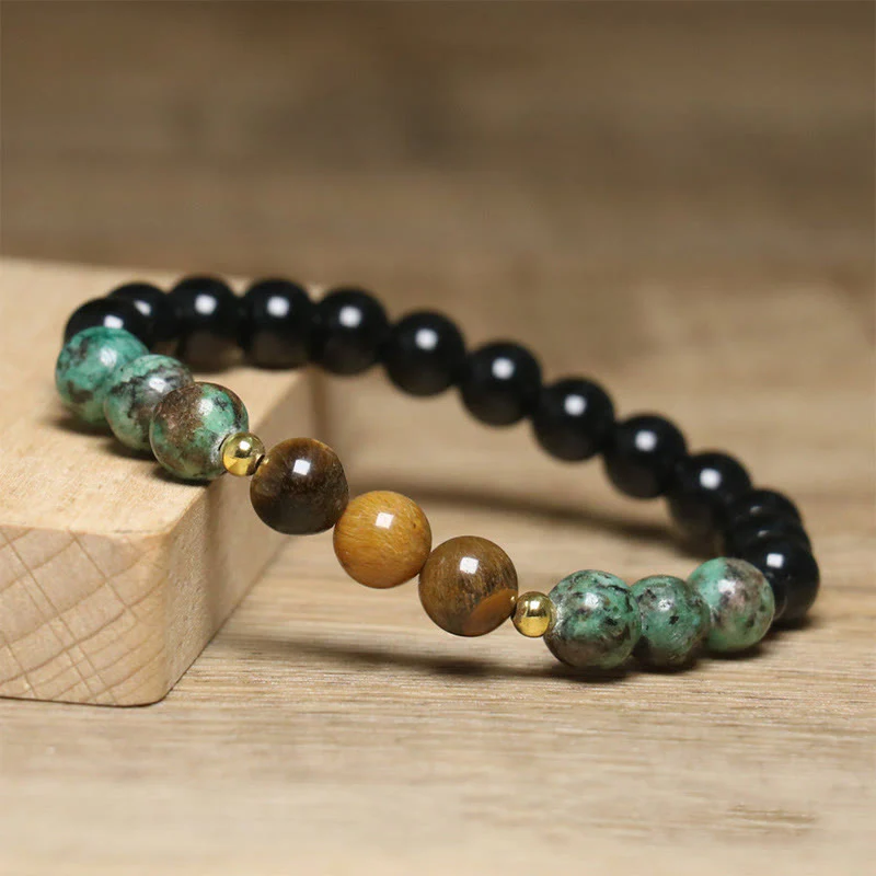 Buddha Stones Turquoise Tiger Eye Beads Glass Balance Serenity Bracelet