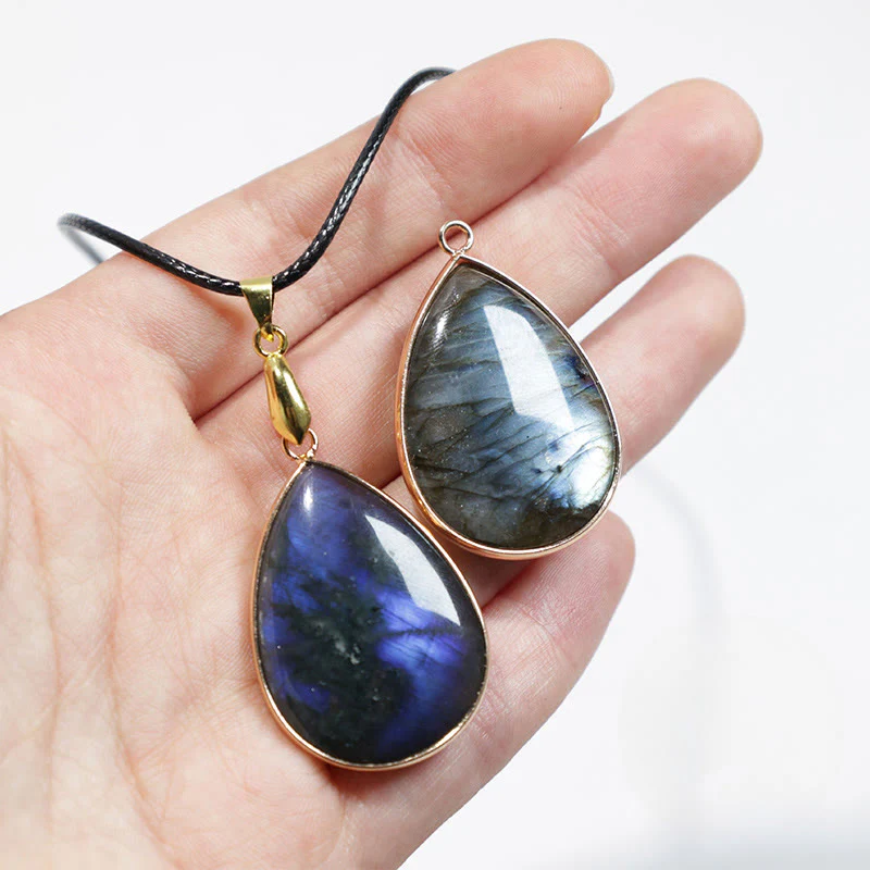 Buddha Stones Water Drop Pattern Labradorite Healing Necklace Pendant
