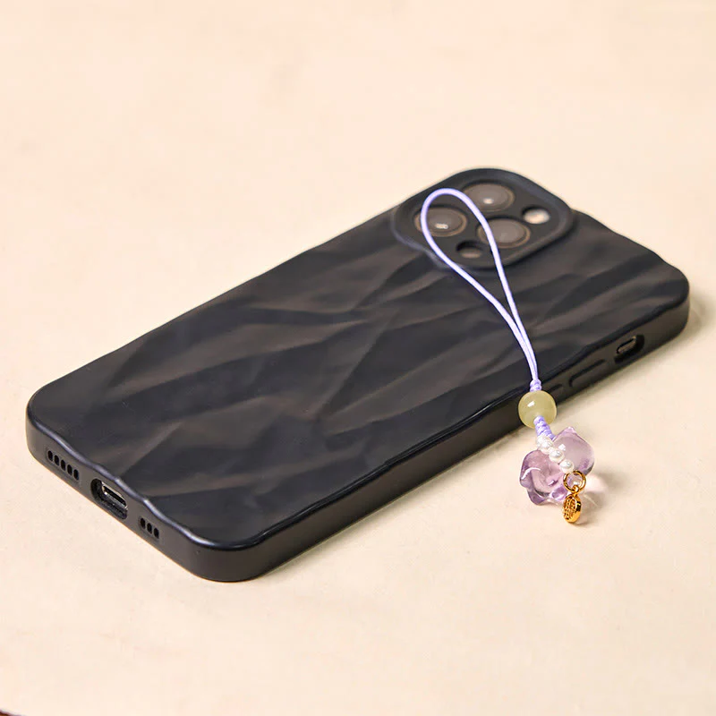 Buddha Stones Pink Crystal Amethyst Citrine Pearl Fu Character Lucky Kitten Warmth Phone Hanging Decoration