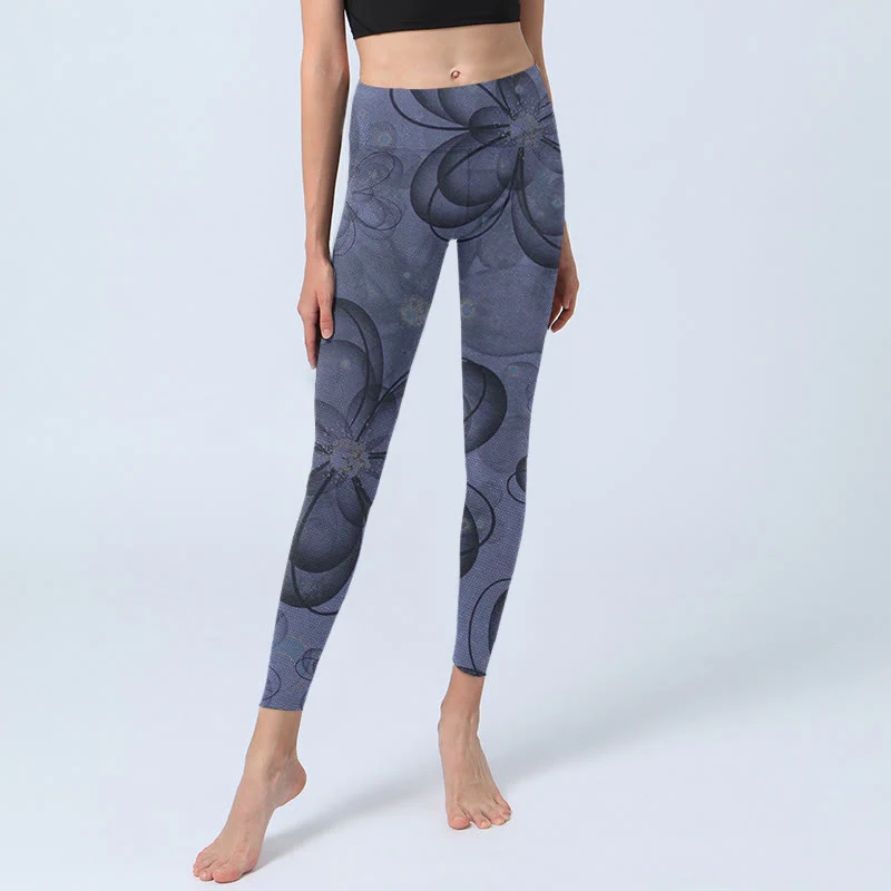 Buddha Stones Abstract Petals Pattern Print Gym Leggings Women's Yoga Pants
