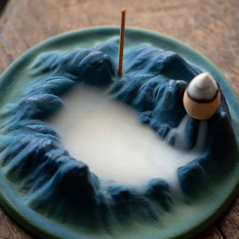 Buddha Stones Creative Mountain River Ceramic Healing Backflow Incense Burner
