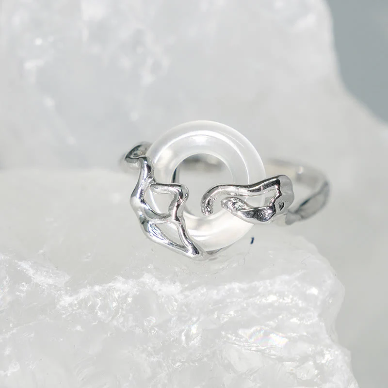 Buddha Stones 925 Sterling Silver Peace Buckle Chalcedony Harmony Ring