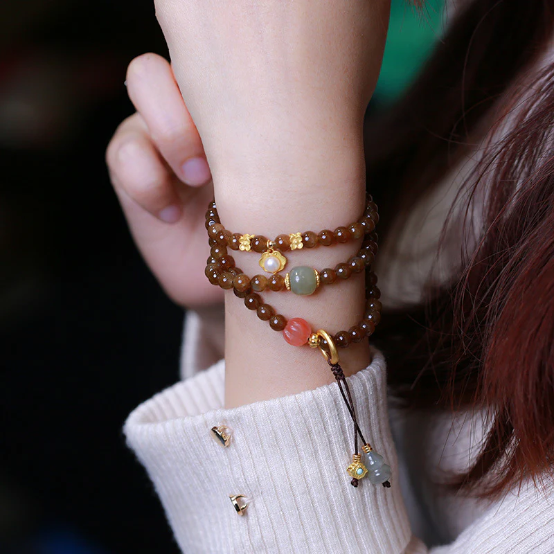 Buddha Stones Jade Butterfly Gourd Prosperity Luck Bracelet Necklace