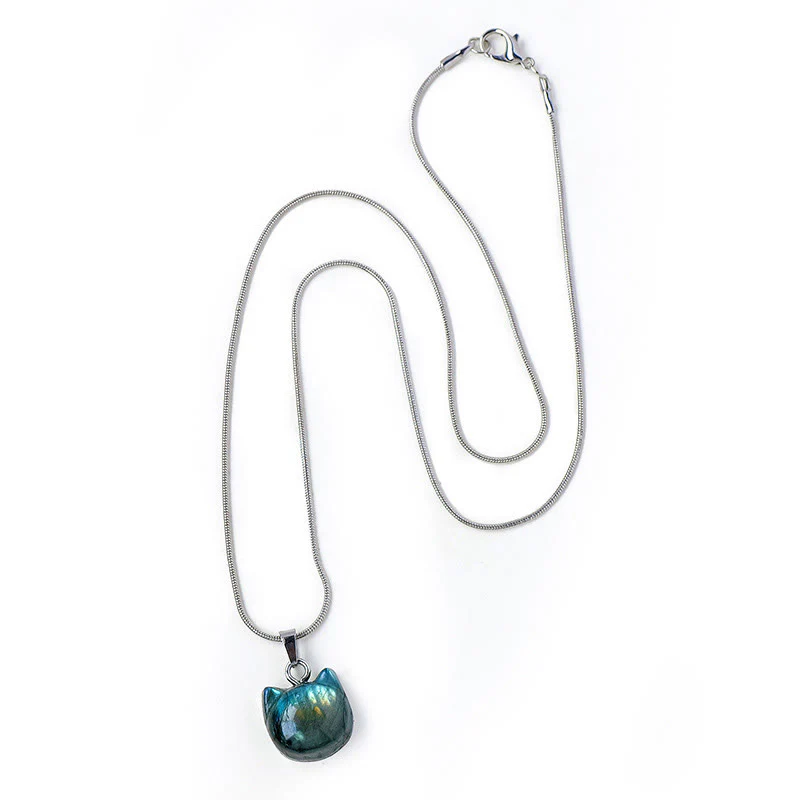 Buddha Stones Natural Cat Pattern Labradorite Healing Necklace Pendant