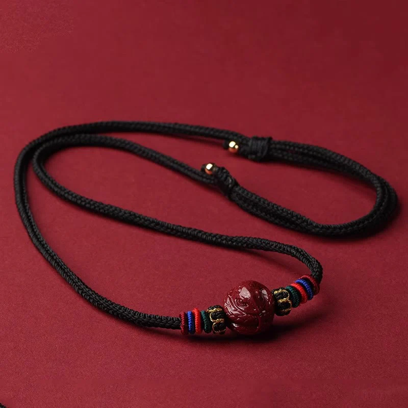 Buddha Stones Cinnabar Chinese Zodiac Black String Blessing Necklace Pendants