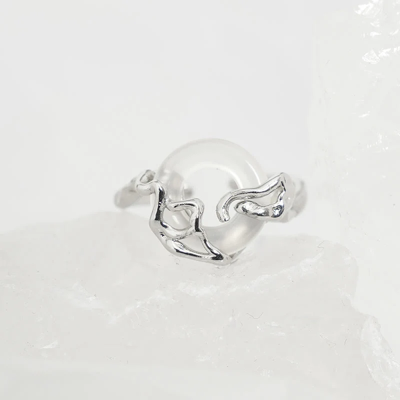 Buddha Stones 925 Sterling Silver Peace Buckle Chalcedony Harmony Ring