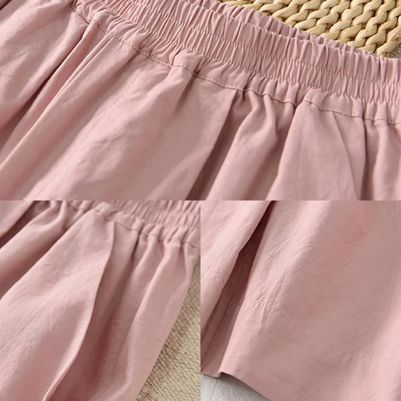 Buddha Stones Casual Plain Cotton High Waist Women's Wide Leg Capri Cropped Pants With Pockets