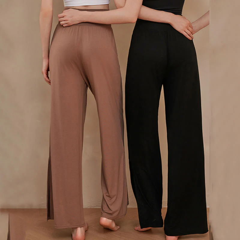 Buddha Stones Casual Plain High Waist Elastic Women's Cotton Wide Leg Pants