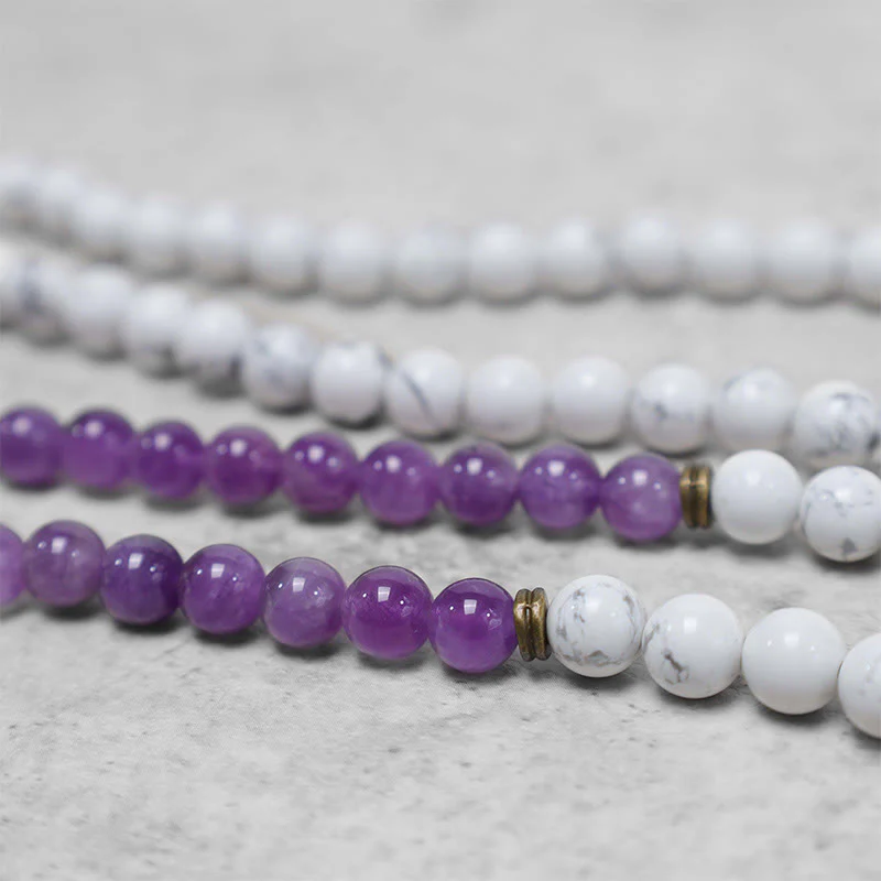 Buddha Stones 108 Mala Beads Amethyst White Turquoise OM Healing Meditation Energy Bracelet
