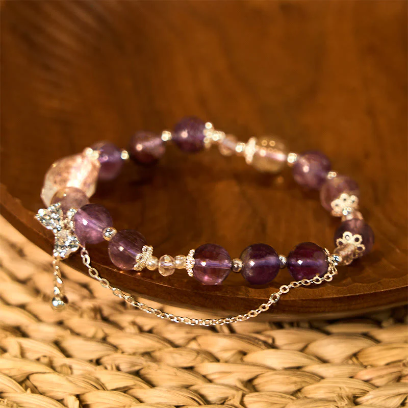 Buddha Stones Natural Purple Phantom Bow Wisdom Bracelet