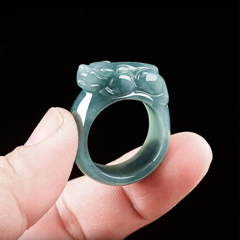 Buddha Stones Fengshui Wealth Prosperity Jade PiXiu Luck Ring