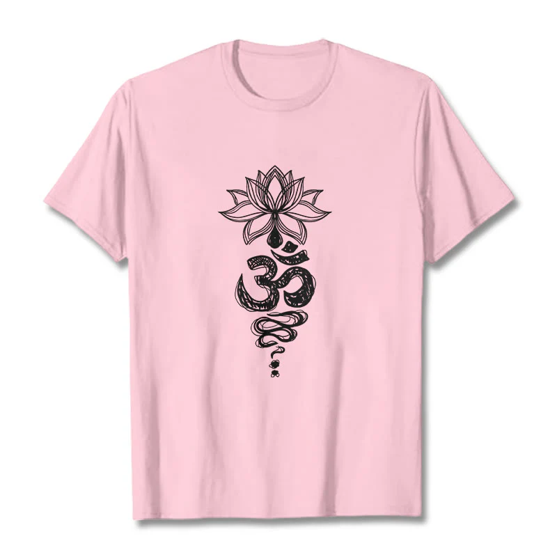 Buddha Stones Om Sanskrit Lotus Flower Pattern Meditation Cotton Tee T-shirt