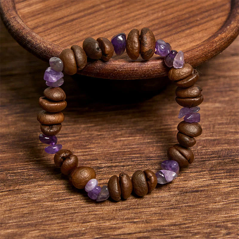 Buddha Stones Handmade Natural Coffee Beans Amethyst Citrine Amazonite Irregular Crystal Bracelet