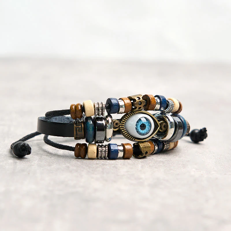 Buddha Stones Tibetan Evil Eye Leather Adjustable Protection Bracelet