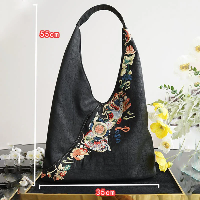 Buddha Stones Fish Flower Phoenix Embroidery Xiangyunsha Silk Shoulder Bag
