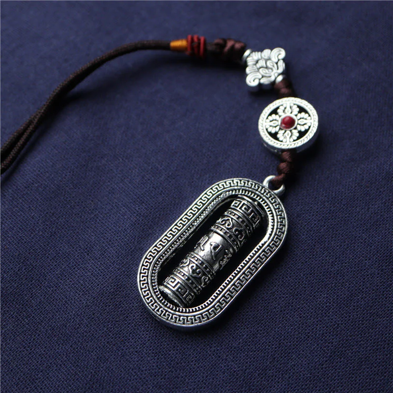 Buddha Stones Tibet Om Mani Padme Hum Prayer Wheel Peace Rotatable Car Hanging Decoration