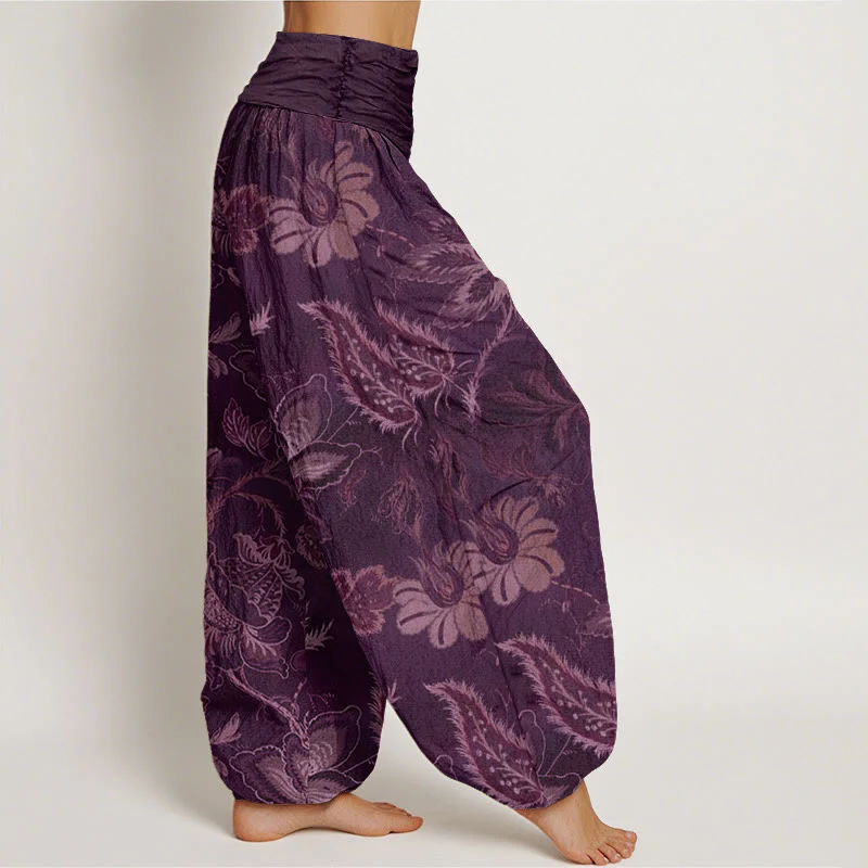 Buddha Stones Casual Floral Leaves Women's Elastic Waist Harem Pants