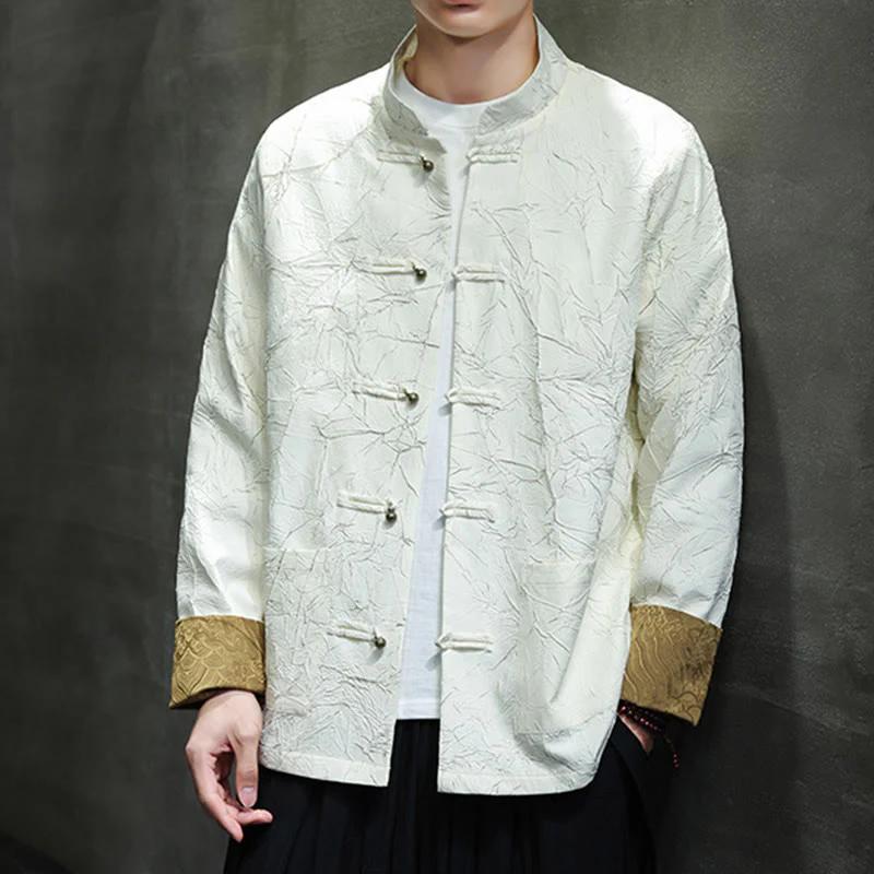 Buddha Stones Tang Suit Casual Frog-button Long Sleeve Nylon Men's Jacket Shirt Clothing