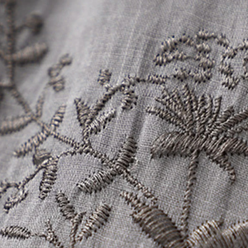 Buddha Stones Embroidered Pattern Women's Cotton Linen Harem Pants With Pockets