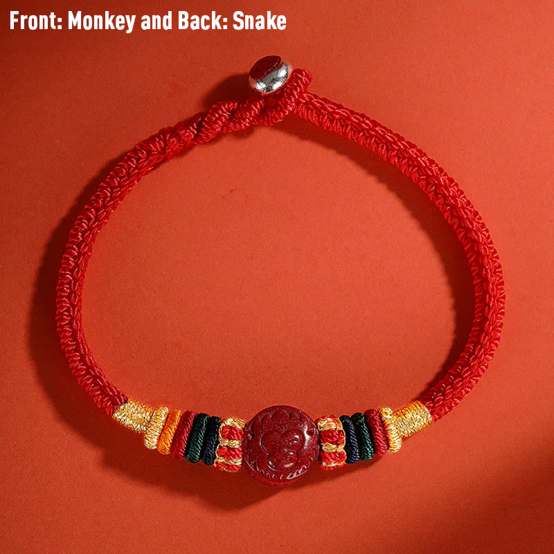 Buddha Stones Year of the Dragon 925 Sterling Silver Chinese Zodiac Cinnabar Auspicious Matches Blessing Bracelet
