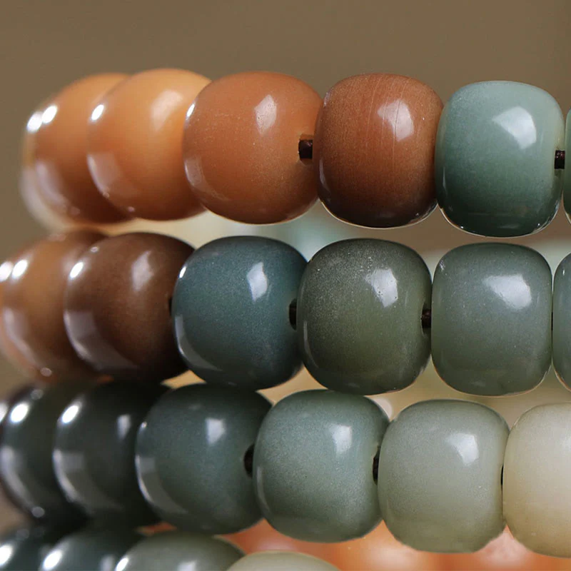 Buddha Stones 108 Mala Beads Gradient Bodhi Seed Green Tara Buddha Engraved Peace Harmony Bracelet